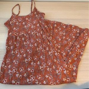 So Brand Floral Burnt Orange Flowy Maxi Dress Sz S Spaghetti Strap Prairie Dress